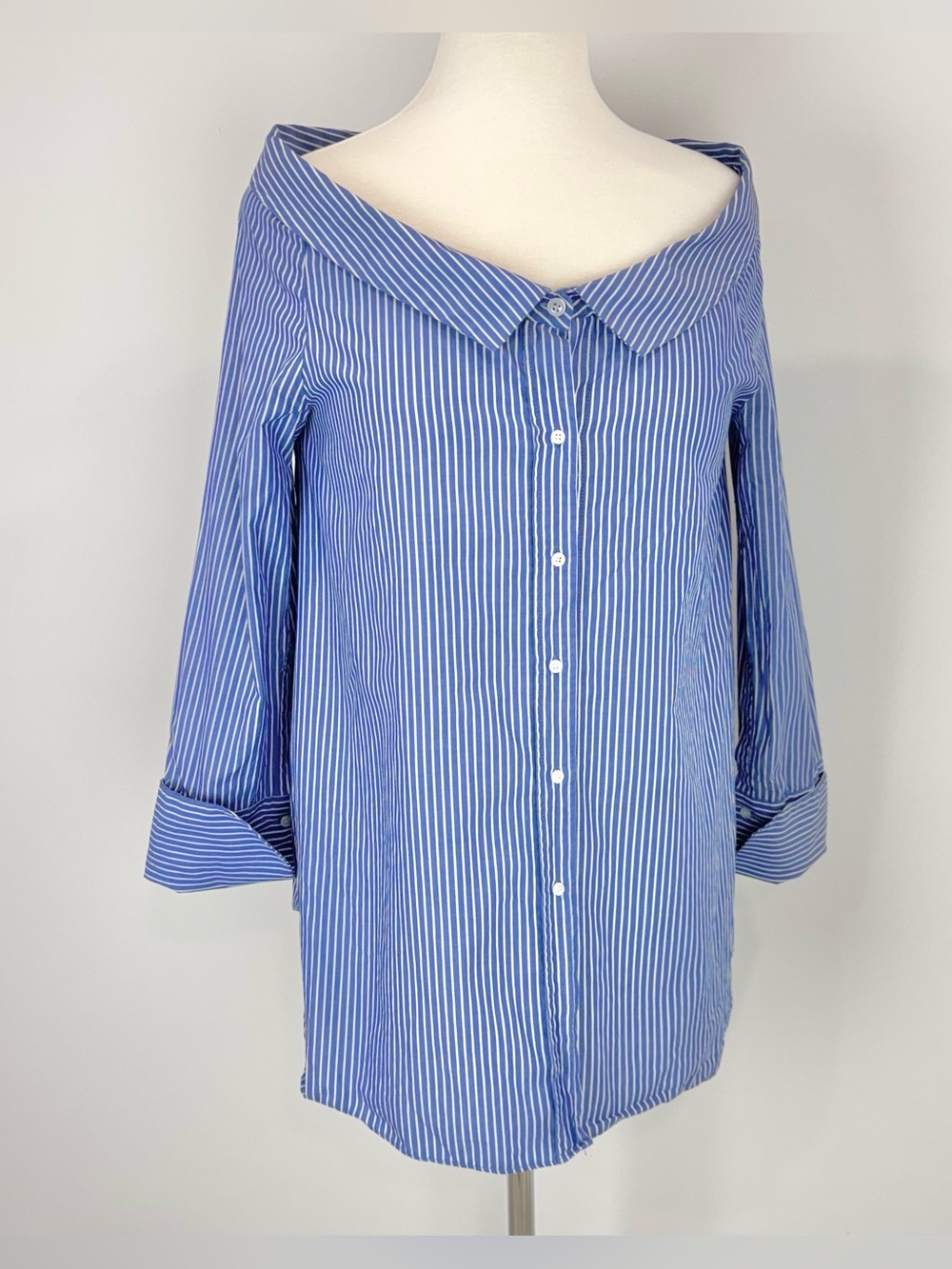 Zara blue pinstripe wide collar shirt